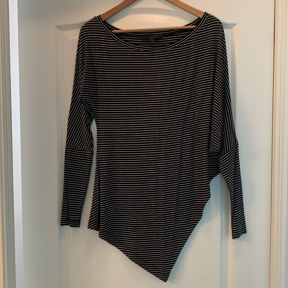 BCBG black and white stripe top, size small.